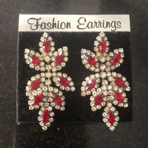 Ruby red rhinestone pierced earrings
